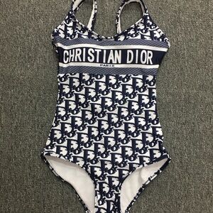 Dior Women's One Piece Swimsuit - Navy and White
